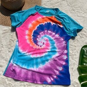Land's End Girls Tie Dye Short Sleeve Swim Rash Gaurd